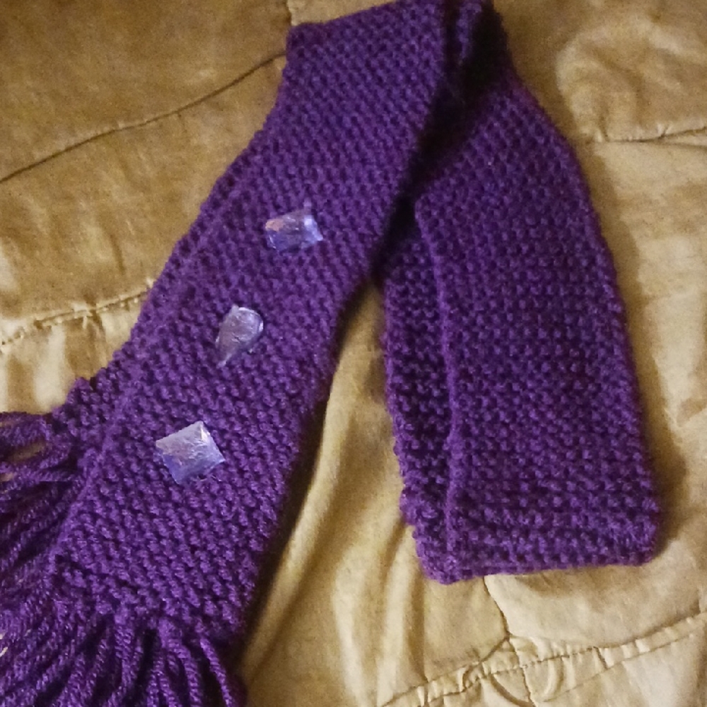 Purple Knit Scarf with Fringe